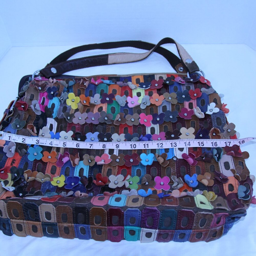 Leather flower boho flowerette slouchy purse bag festival - Picture 12 of 16